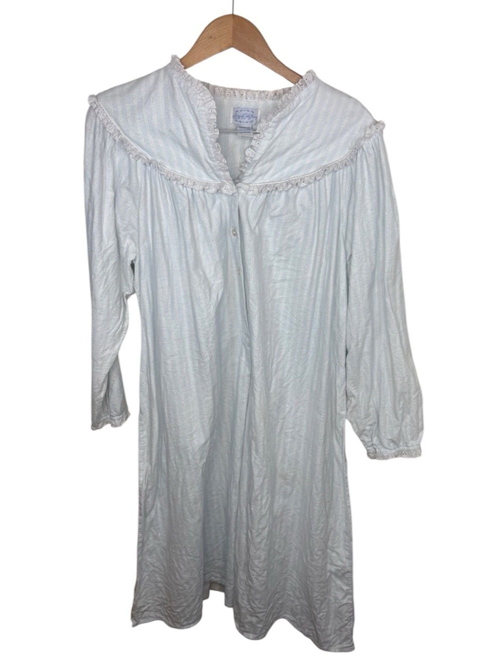Lanz of Salzburg White Blue Striped Long Fleece Nightgown Women Size M BLEMISH